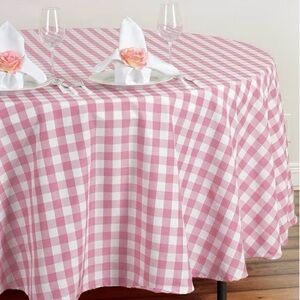 108” Banquet Round Pink Gingham Tablecloth- Home Dining